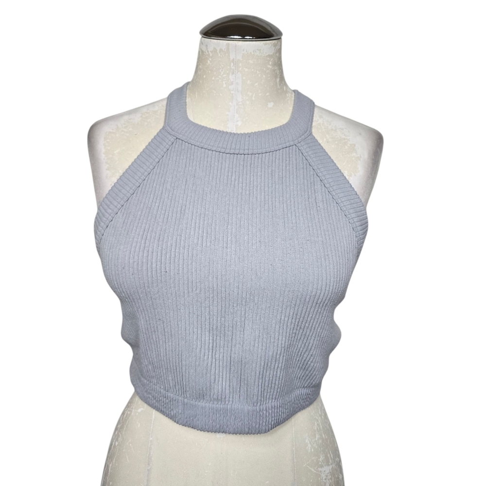 Aerie Superchill Seamless High Neck Bra Top L Cropped Gray